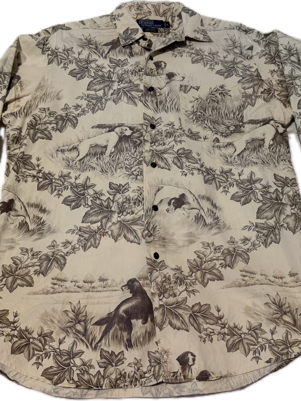 VTG Polo Ralph Lauren Marlowe Hunting Dogs Button Up Long Sleeve Shirt Size M